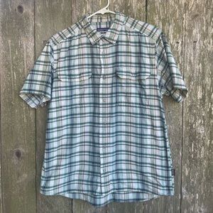 Patagonia Short-Sleeve Men’s Plaid Shirt, Size Large. Made in U.S.A.